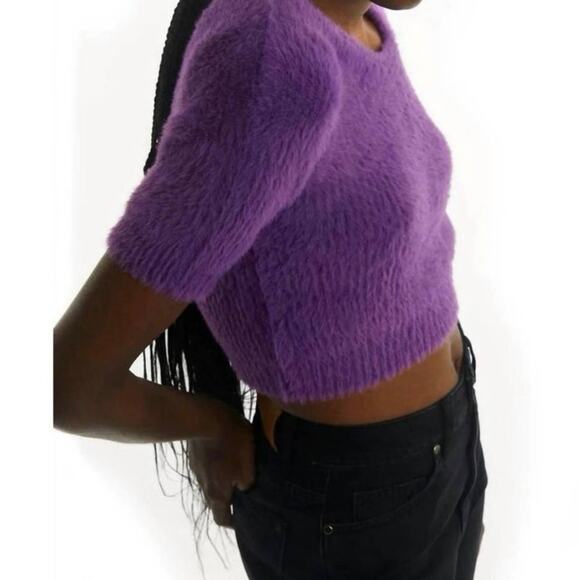 OVAL SQUARE Women’s SMALL Young Sweater Knit Crop Top Short Sleeve Anthropologie - Picture 4 of 12